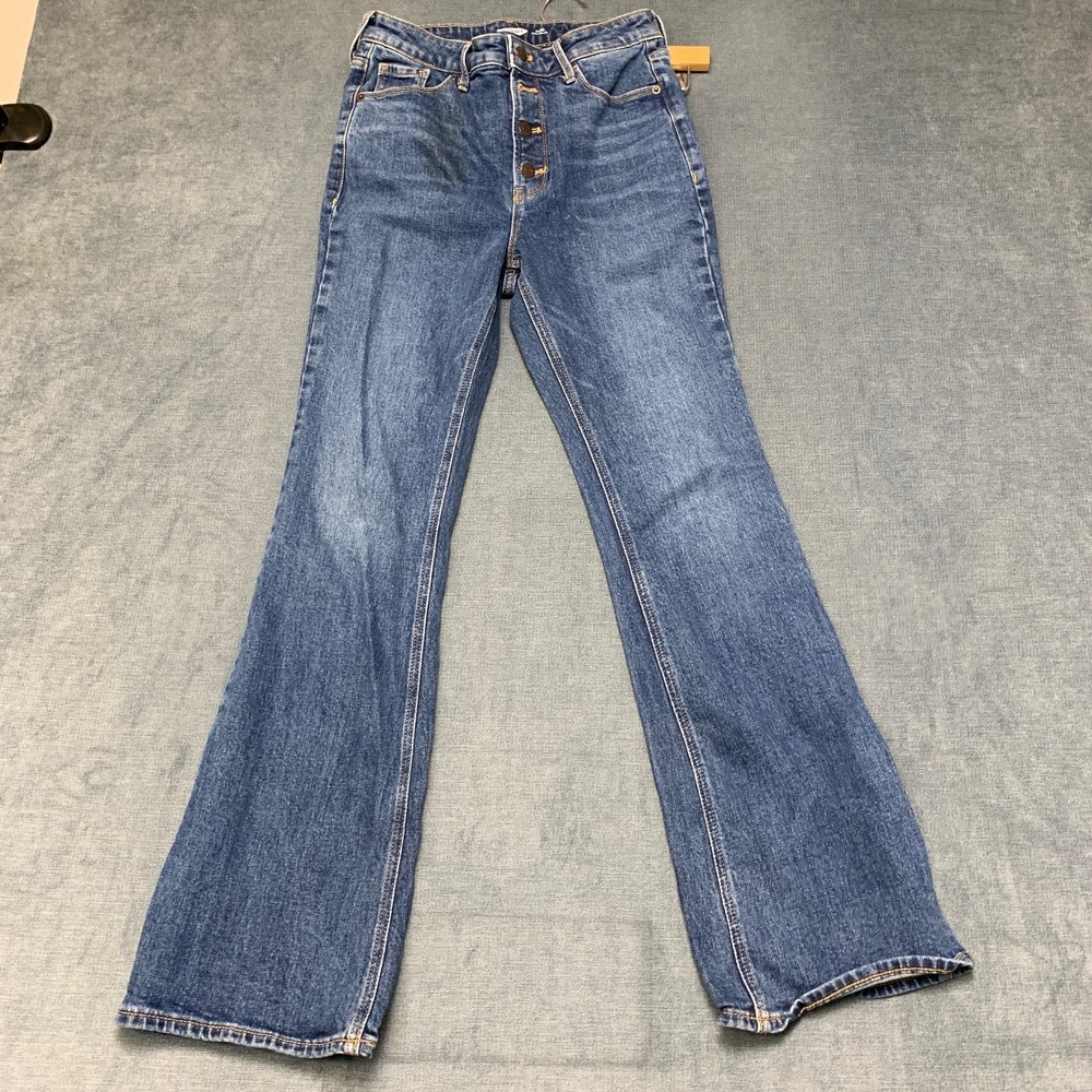 Old Navy Flared Leg Jeans Womens 6 Blue Denim Cotton Stretch Extra High Rise